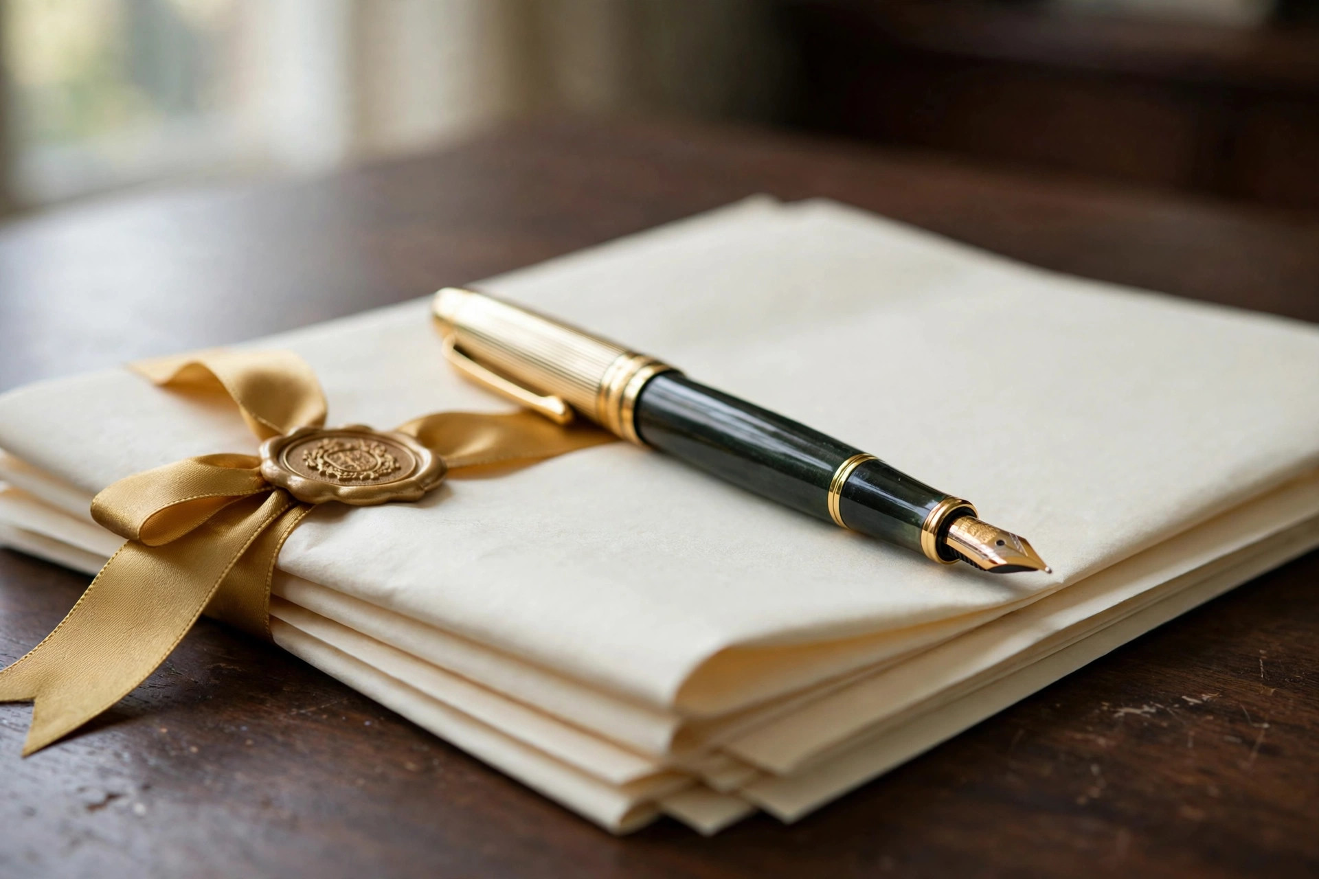 Estate planning documents with fountain pen